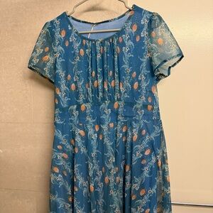 Elegant Blue and Orange Floral Dress - 6
